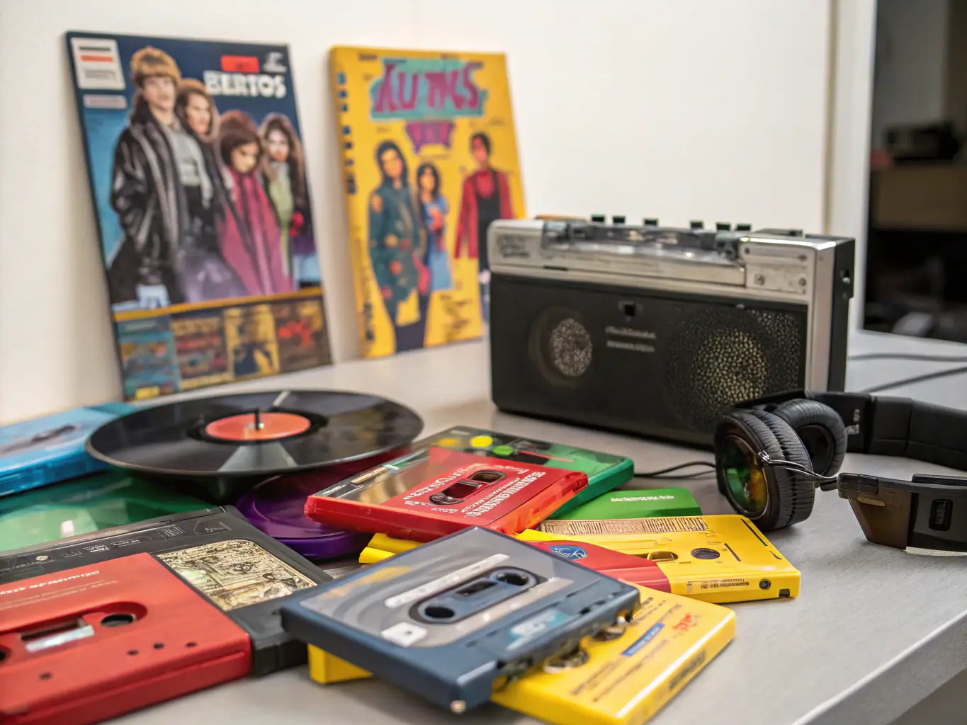 An eye-catching image displaying a collection of K-pop merchandise, including albums, posters, and light sticks, arranged in an appealing manner.