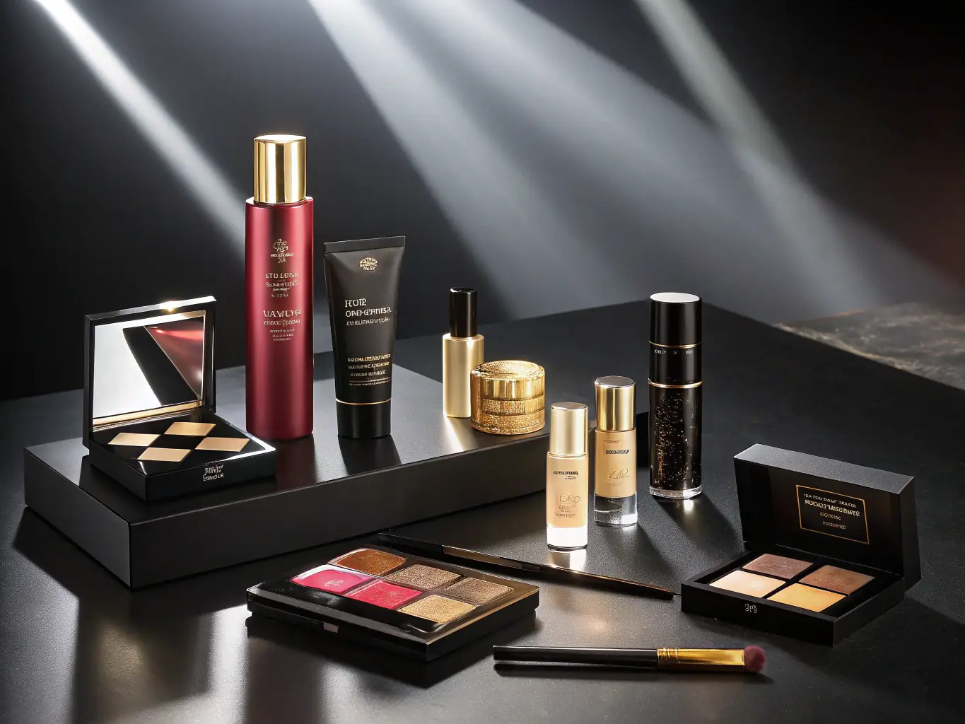 A vibrant image showcasing a variety of popular Korean cosmetics, including skincare and makeup products, arranged on a clean, modern display.